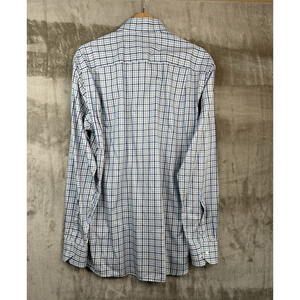 Peter Millar Crown Crafted Mens M Blue Gray Plaid Flex Fit Button-Down Shirt - Picture 9 of 13